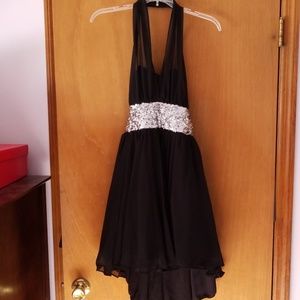 Black semi formal dress with silver sequin band